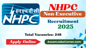 NHPC Recruitment 2025 banner featuring bold text and official branding, designed to highlight job notification details for Assam Jobs Corner.