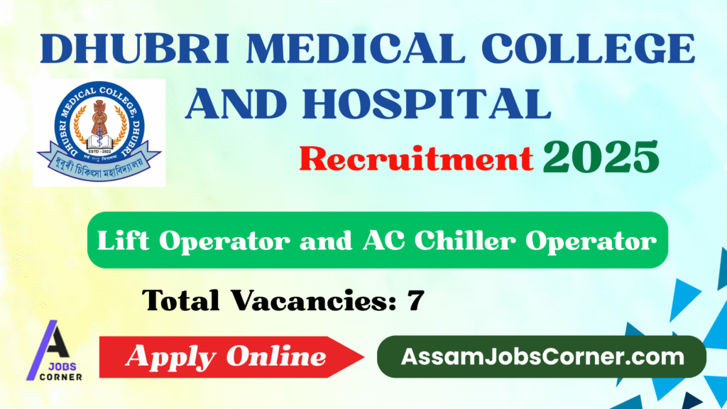 Banner image for Dhubri Medical College and Hospital Recruitment 2025 announcement, highlighting 7 available posts with a professional and informative design suitable for a job alert.
