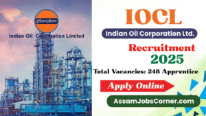 IOCL Apprentice Recruitment 2025 banner highlighting job opportunities across Assam and India with vibrant graphics and official branding.